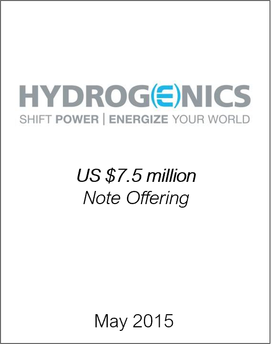 Mai 2015 : Origin Merchant Securities Inc. Agit en tant que conseiller financier de Hydrogenics Corp. dans le cadre de son offre de billets
