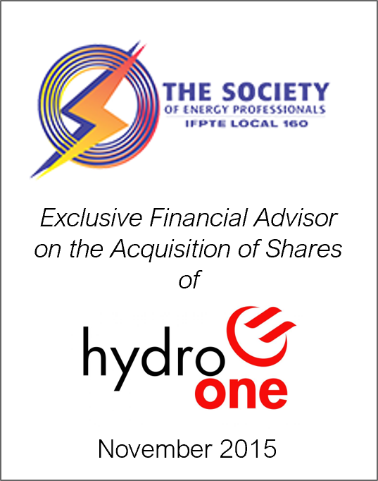 November 2015: Origin Merchant Partners Advises The Society of Energy Professionals on its Acquisition of Shares of Hydro One Limited